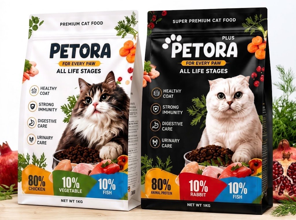 Petora Premium and Super Premium Cat Food bags