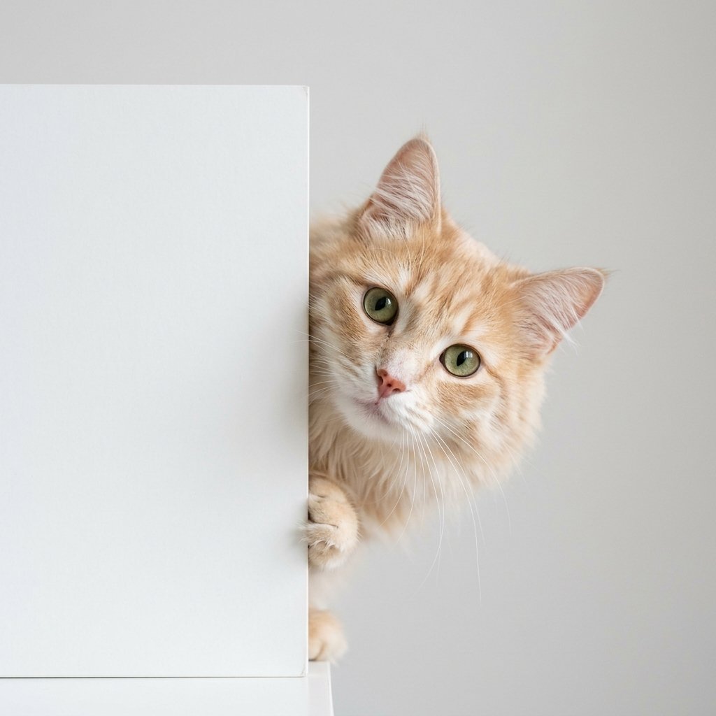 Curious fluffy cat peeking